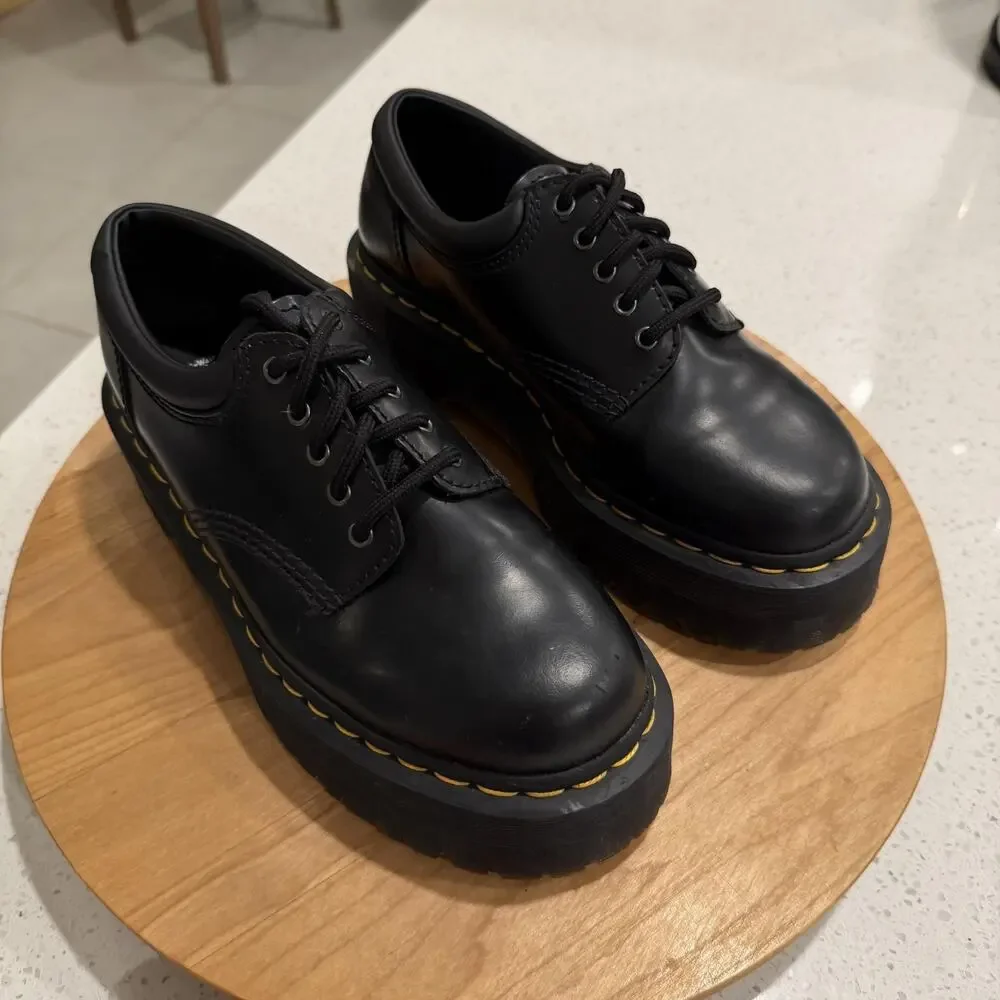 Dr. Martens Shoes Womens 7 8053 Quad Black Leather Platform Oxford Punk Grunge